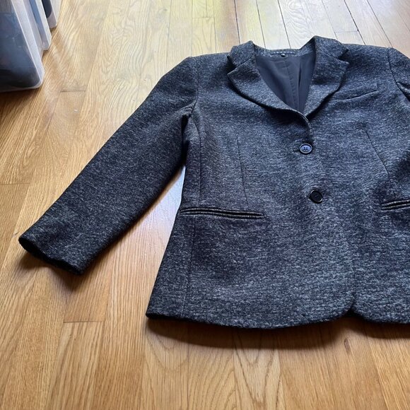 Theory Size 12 Gray Kiersten K Strategy Wool Cotton Blend Tweed Blazer Jacket - Picture 9 of 16
